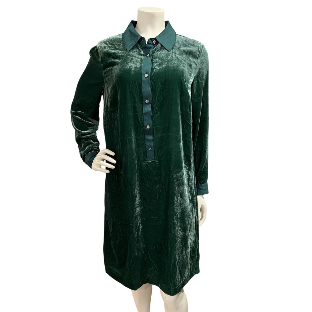 TALBOTS VELVET LONG SLEEVE SHIRTDRESS WOMEN Size Medium HIGHLAND GREEN